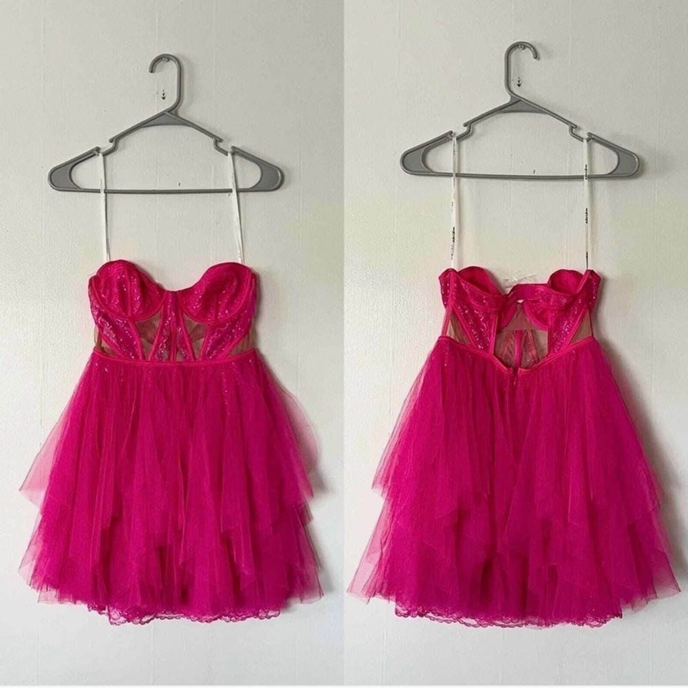 NWT For Love & Lemons Rosario Hot Pink Bustier Mini Tulle Dress Large dolls kill - Picture 4 of 13